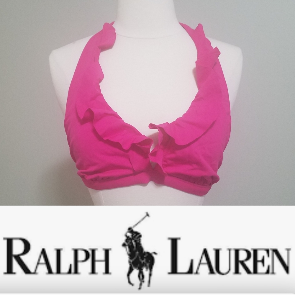 Ralph Lauren Blue Label Pink Ruffle Bikini Swim Top sz M
